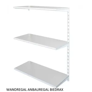 Biedrax Wandregal - Anbauregal 50 x 40 x 100 cm, Farbe weiss - 3 Fachboden grau