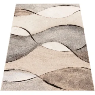 Paco Home Teppich Meliert Webteppich Hochwertig Wellen Optik Meliert Grau Beige Creme, Grösse:120x170 cm