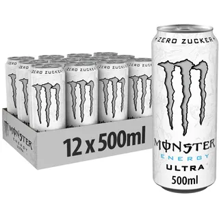 Monster Ultra White, Energy Drink ohne Zucker, Einweg Dosen, 12 x 500 ml | koffeinhaltiger Energy Drink mit sanftem Zitrus-Geschmack - ohne Zucker und ohne Kalorien
