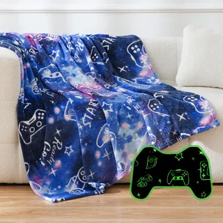 SOCHOW Gamepad Glühen im Dunkeln Decke 127 x 150 cm, Game Controller Muster Weich Warme Kuscheldecke Flanell Fleecedecke Für Kinder Teens Erwachsene, Blau