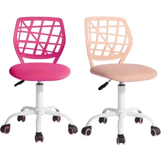 FurnitureR Schreibtischstuhl, Bürostuhl, Stoffsitz, ergonomischer Arbeitsstuhl, ohne Armlehne, höhenverstellbar, Drehstuhl, 2er-Set, Rosa + Hellrosa, I