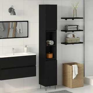 vidaXL Badezimmerschrank mit Tür Schwarz Eichen-Optik 30 x 30 x 190 cm - Schwarz