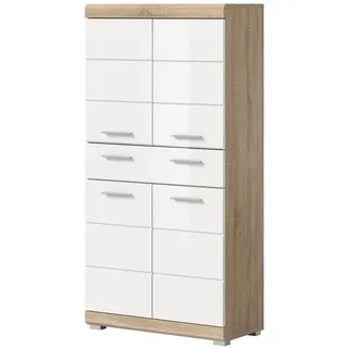 inn.furn Midischrank weiß Hochglanz Eiche Badschrank 4-türig - weiß Naturbelassen