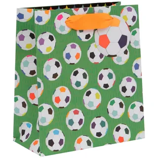 Glick Luxus-Geschenktüte, große Fußball-Geschenktüte, Feier-Geschenktüte, Geburtstagsgeschenktüte, Fußball-Geschenktüte für Jungen, 260 x 315 x 135 mm, Grün