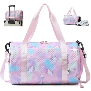 Sporttasche Mädchen, 25L Einhorn Yogatasche, Reisetasche, Schwimmtasche, Wasserdicht Turnbeutel, Gym Bag, Sportrucksack, Trainingstasche mit Schuhfach & Nassfach