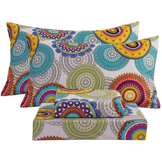 Bedlifes Bettwäsche-Set für King-Size-Betten, besonders weich, Gemustert, tiefes Bettlaken, Spannbettlaken, Kissenbezüge, 100% Mikrofaser, 4-teilig, King-Size-Bett, mehrfarbiges Mandala