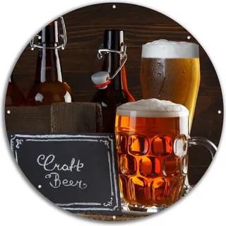 Wallario rundes Outdoor-Poster für Garten oder Balkon, Motiv Biervarianten - Pils im Glas Flaschenbier Schild Craft Beer, 60 cm Durchmesser - Braun