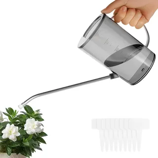 AOOSU Gießkanne Zimmerpflanzen, 1L Gießkanne Klein Pflanzengießkanne mit Langem Auslauf, Gartengießkanne mit 10 Pflanzenschilder, Blumengießkanne für Zimmerpflanzen Sukkulenten Bonsai Blumen (Grau)