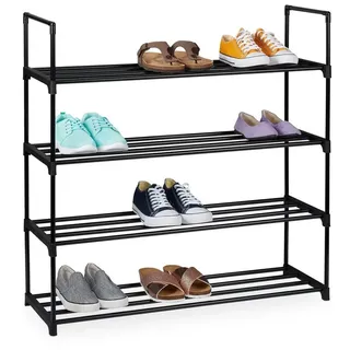 Relaxdays Schuhregal Stecksystem, 4 Ebenen, für 16 Paar Schuhe, HBT: 91,5 x 90,5 x 30,5 cm, Schuhständer Metall, schwarz,