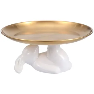 YARNOW Gold Schmuckschale 8 Zoll Edelstahl Obstschale Hase Figur Tortenplatte Kuchenständer Metall Serviertablett Schminktisch Tablett Schmuck Organizer für Ostern Deko Wohnzimmer Tischdeko