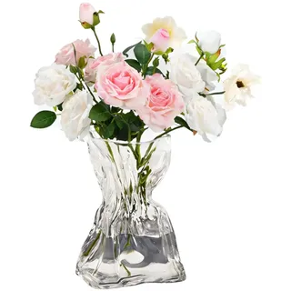 Verdickte klare Glasvase 20 cm, Kristallvase für Blumen, Moderne Kristall-Blumenvase für Tulpen, Elegante Blumenvase Modern für Wohnzimmer,Geschenke für Frauen (Transparent)