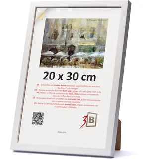 3-B Bilderrahmen MEGA - Weiß - 20x30 cm - Holzrahmen, Fotorahmen, Portraitrahmen mit Acrylglas