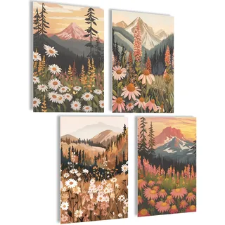 mojoliving Boho Bilder Set Poster Deko Set Bilder Wanddeko Abstrakte Poster Aesthetic Bilderset Yoga Wandbilder Wohnzimmer Blumen (Boho Nature, Posterset 4x A4 (21x30cm) | ohne Rahmen)