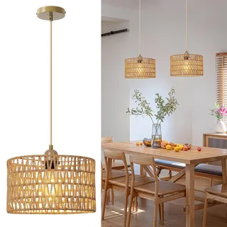 FORCOSO Pendelleuchte Esstisch, Boho Style Rattan Hängelampe Ø29cm, Esstischlampe Esszimmerlampe Hängeleuchte, E27 Deckenlampe Lampe Hängend für Wohnzimmer Schlafzimmer Esszimmer Esstisch Küche