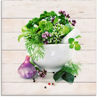 Artland Glasbild »Heilkräuter auf weißem Hintergrund Küche« Arrangements 1 Stk. tlg., beige