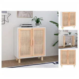 vidaXL Sideboard Weiß 60x30x70 cm Massivholz Kiefer und Natur-Rattan