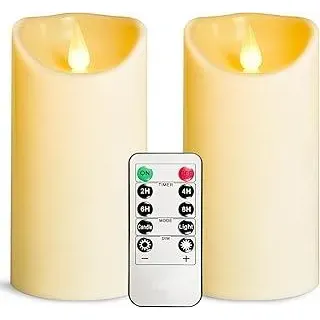 YIWER Flammenlose LED-Kerzen, batteriebetriebene flackernde Kerzen für den Innen- und Außenbereich, mit Fernbedienung, schmelzen nicht, elfenbeinfarbene Kunststoffkerze D3,15 x H6 für Party