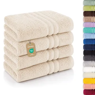 Lavea® 4er Set Handtücher 50x100 cm, Elena Frottiererie, 100% Baumwolle, Frottier Badetuch, saugstark und weich, Sporthandtuch, 60°C waschbar, trocknergeeignet, Handtuch Set, Frottee, Creme