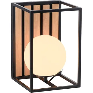 my home Tischleuchte »Erinette Akustikpaneele mit Glaskugel« E14 Warmweiß Holz, Akustik, Paneele, Nachttisch, Glas, opal matt weiß, braun