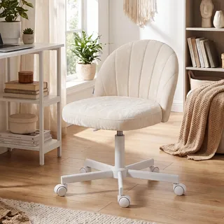 SONGMICS Schminkstuhl, Bürostuhl, Kunstleder-Oberfläche, höhenverstellbar, kompaktes Design, weiß - Weiß