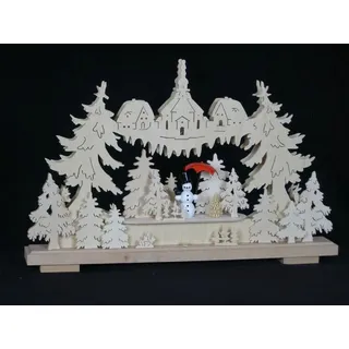 Schwibbogen el. Beleuchtet mit Schneemann und rotem Schirm b x h= 50x32cm NEU