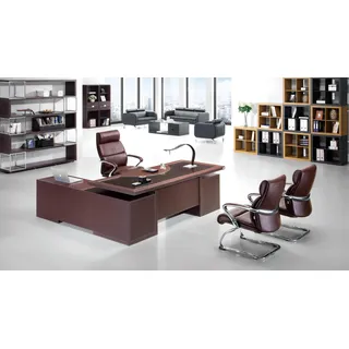 Moderner Eckschreibtisch aus MDF, PVC, Edelstahl und Glas in Holzoptik