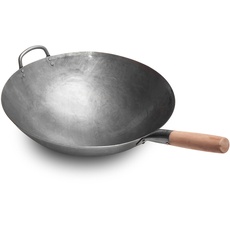 Craft Wok Großer, schwerer, handgefertigter Pow-Wok aus Carbonstahl mit Holz- und Stahlgriff, 40 cm (Rundboden) / 731W138