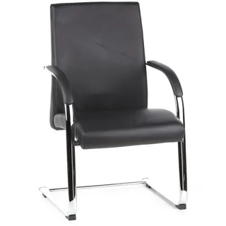 hjh OFFICE 600201 Freischwinger Barolo V Leder Schwarz Konferenzstuhl Besucherstuhl mit Armlehnen, bequem gepolstert