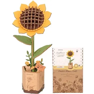 rowood 3D Puzzle Holz Sonnenblume, DIY-Blume Aus Holz, Modellbausätze Für Künstliche Blumen Zum Zusammenbauen Für Erwachsene, Beste Heimdekoration Und Valentinstags-Spielzeug-Geschenkset
