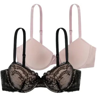 Dorina Damen Chloe 2er-Pack Demi-BH Set – Leicht Gepolsterte Bügel-BHS mit Floraler Spitze und Weichem Mikrogewebe, Verstellbare Träger, Schwarz und Rosa