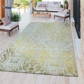 TT Home Moderner Outdoor Teppich Wetterfest Innen & Außenbereich Barock Design In Gelb Größe 160x220 cm - Gelb