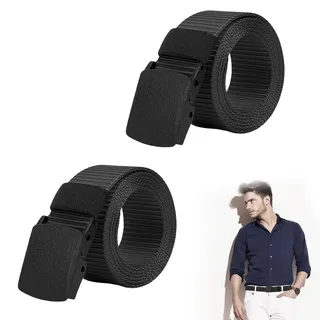 Nylon Gürtel Herren 2 Stück verstellbar atmungsaktiv Schwarz Kunststoff Schnalle ohne Metall ideal für Outdoor Arbeit Reisen Alltag Freizeit Wandern