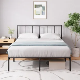 Zinus Justin Bett 140x200 cm – 30.5 cm hoch – Metallbettgestell mit Kopfteil – Metallbett mit Lattenrost – Kein Boxspringbett erforderlich – Freiraum unter dem Bett - Modernes Design – Schwarz