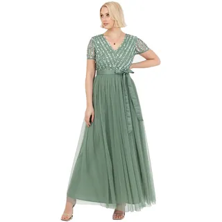 Maya Deluxe Damen Maya Deluxe Maxi Dress for Women Ladies Bridesmaid V-Neck Ball Gown Short Sleeves Long Elegant Empire Waist Wedding Brautjungfernkleid, Deep Mint,