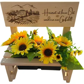 Blumenbank aus Holz mit Gravur,Dekorative Pflanzbank mit Blumenkasten,Geschenk für Mama,Oma,Gartenbank für Balkon&Terrasse, Outdoor Muttertag (Heimat ist kein Ort sondern ein Gefühl)