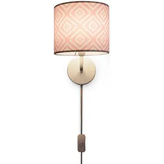 Paco Home Wandleuchte Stofflampenschirm Tischlampe Nachttischlampe E14 Vintage Retro Rund Wandleuchte - Weiß,