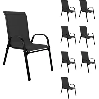 8xOutdoorstuhl Gartenstuhl Stapelstuhl robust Metall Textilen Schwarz - Schwarz