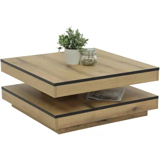 Hela Tische, Funktionscouchtisch Wohnzimmertisch Ben, Quadratisch, Holzwerkstoff melaminbeschichtet, Tischplatte drehbar 360°, Evoke Eiche, 78 x 78 x 34cm