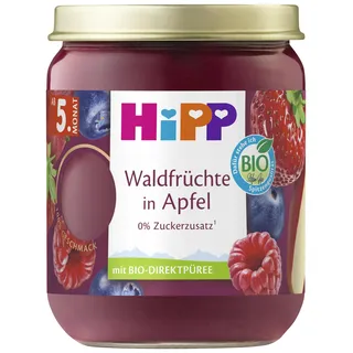 HiPP Bio Waldfrüchte in Apfel (6 x 160g), Babygläschen ab 5. Monat, ohne Zuckerzusatz, mit intensivem Fruchtgeschmack dank Direktpüree und schonender Verarbeitung