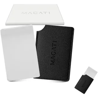 MAGATI Handspiegel klein inkl. Schutzhülle, Spiegel in Kreditkartenformat aus Edelstahl, Taschenspiegel, Kosmetikspiegel, Kleiner Spiegel, schminkspiegel klein 8.5x5.5cm, 2 Stück