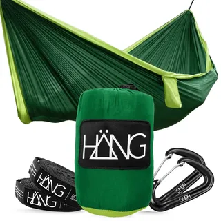 HÄNG XXL Hängematte 300 x 170 cm Outdoor für 2 Personen - Wetterfest & Ultraleicht (850 g), 200 kg Belastbarkeit - aus Fallschirmseide für Camping, Reise & Garten inkl. Befestigungsset - Forest/Green
