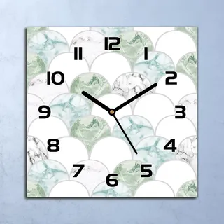 Wanduhr Echt-Glas-Küchenuhr Grüner Marmor Quarz Lautlos 30x30 Deko Bilder - Grün
