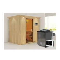 KARIBU Sauna »Kothla«, inkl. 9 kW Bio-Kombi-Saunaofen mit externer Steuerung, für 3 Personen - beige