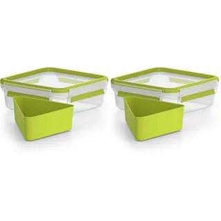Emsa Clip & Go Lunchbox, 0,85 L, Brotdose mit Eck-Einsatz, 100 Prozent dicht, mit Frischedichtung, Transparent, Hellgrün, Made in Germany, 518104 (Packung mit 2)