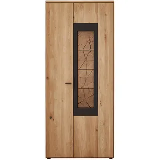 Valdera Schrank , Schwarz, Wildeiche , Metall , Wildeiche , massiv , 8 Fächer , 88.9x205.6x37 cm , Typenauswahl, Beimöbel erhältlich, umfangreiches Zubehör erhältlich , Holzmöbel, Wohnwände Holz, Wohnwand Serien Holz