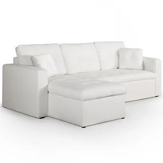 Menzzo Zeitgenössische Toledo Ecksofa Convertible Holz 230 x 143 x 68 cm weiß