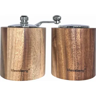 KLAUSBERG KB-7859 Salz- und Pfefferset mit Mühle und Salzstreuer - Braun, Silber