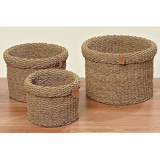 Boltze Aufbewahrungskörbe rund 3-teilig aus Seegras ø 35-43 cm beige