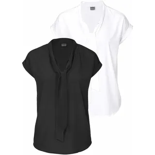 Bruno Banani Schluppenbluse Packung, 2er-Pack, 2 Stk. mit Bindeband, schwarz-weiß