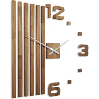 Eiche Wanduhr Lamelle 100cm holzoptik holz ohne tickgeräusche modern - Schwarz